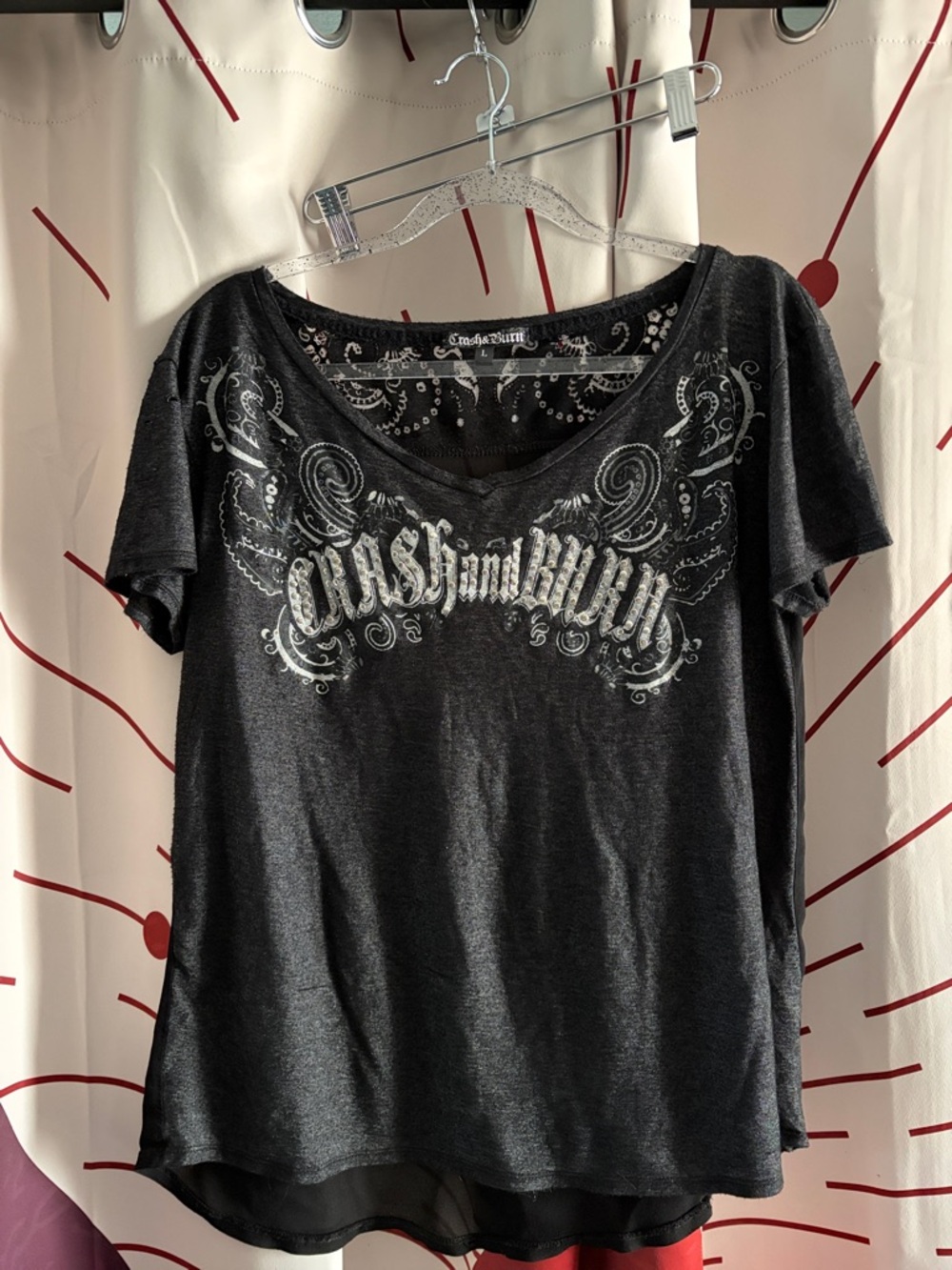 Crash & Burn Women's Black Short Sleeve Tee with Silver Graphic